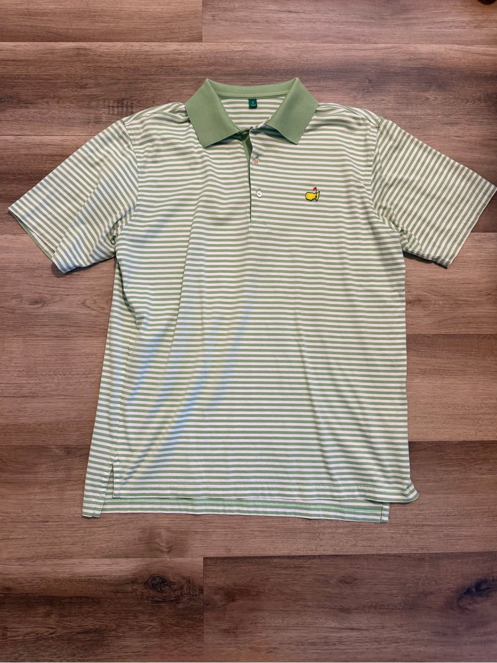 Vintage Masters Golf Polo Shirt Mens Medium Green Striped Augusta National Logo